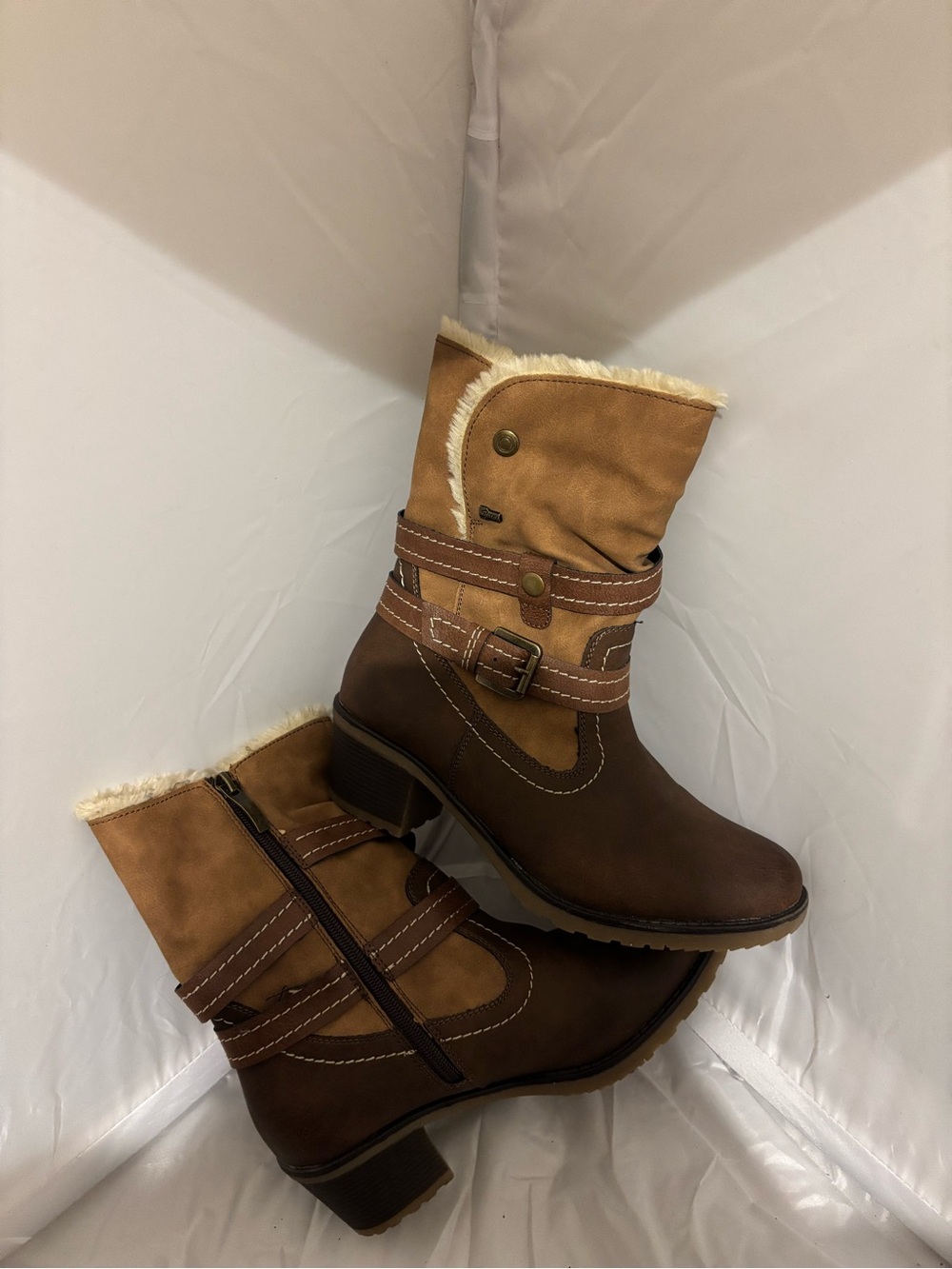 Women’s Tan and Brown Faux-Fur Mid-Calf Boot